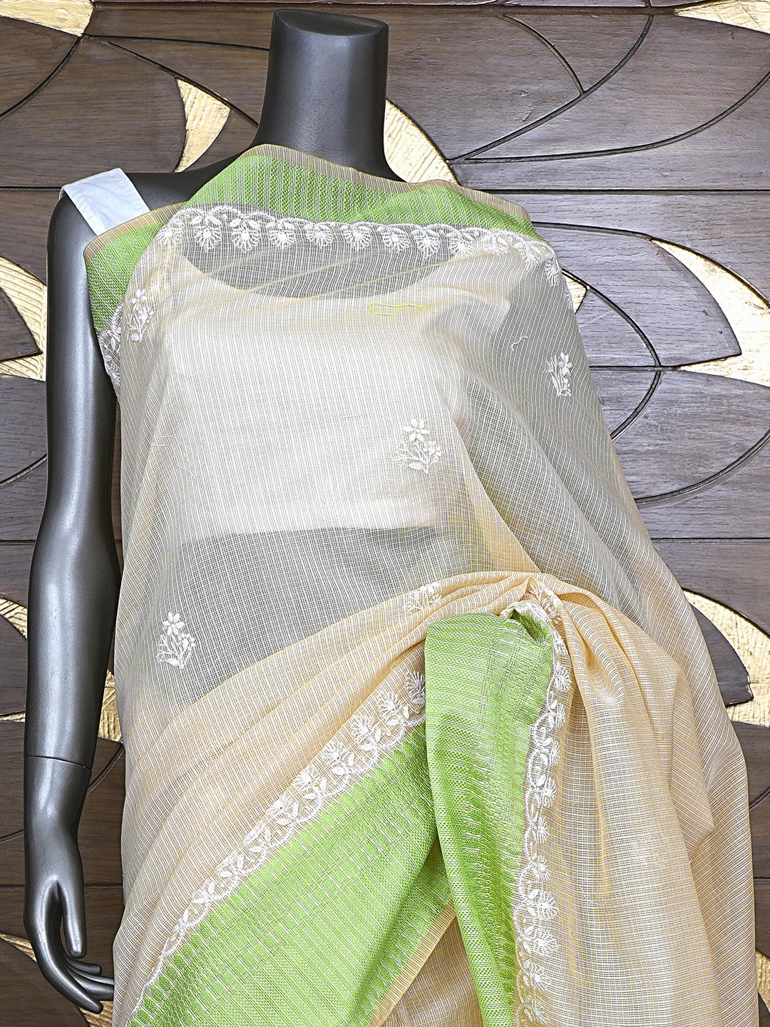 Ada Hand Embroidered Fawn Kota Chanderi Lucknowi Chikankari Saree and Blouse 01A905043