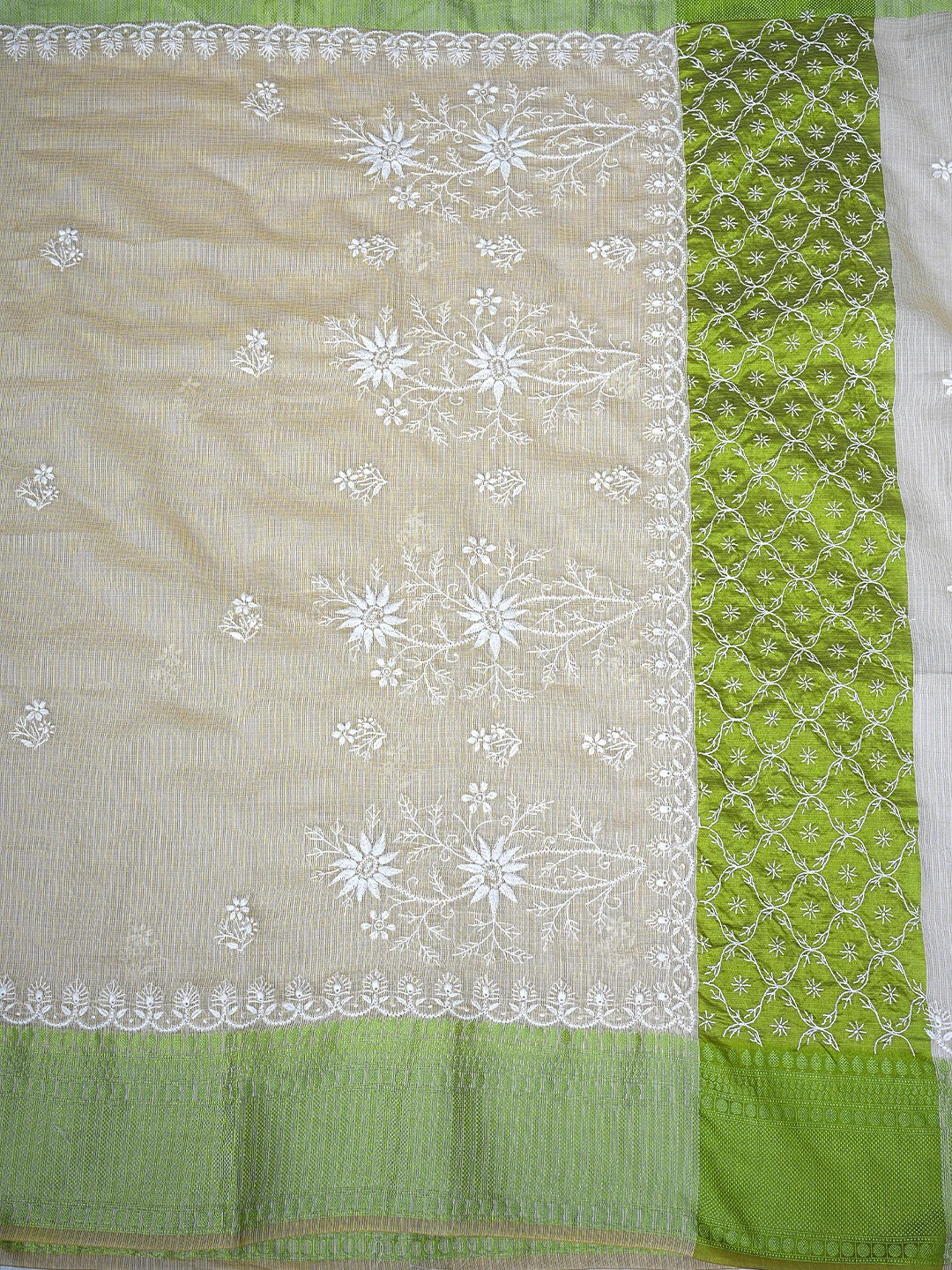Ada Hand Embroidered Fawn Kota Chanderi Lucknowi Chikankari Saree and Blouse 01A905043