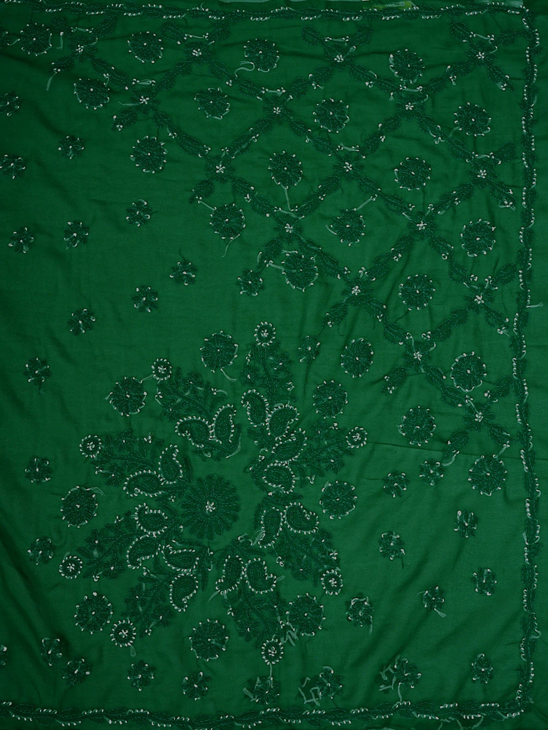 Ada Hand Embroidered Bottle Green Georgette Lucknowi Chikankari Saree and Blouse 01A905475