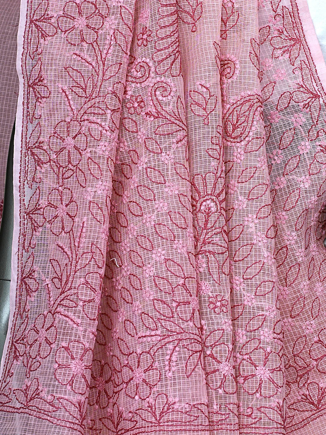 Ada Hand Embroidered Onion Pink Kota Lucknowi Chikankari Saree and Blouse 01A884615
