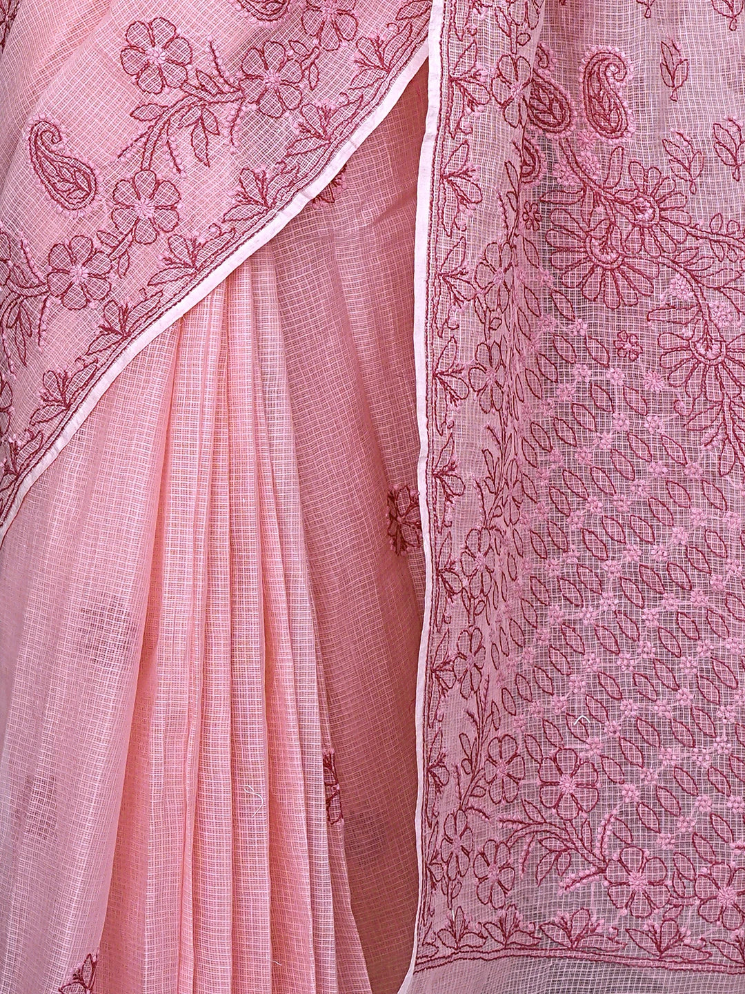 Ada Hand Embroidered Onion Pink Kota Lucknowi Chikankari Saree and Blouse 01A884615