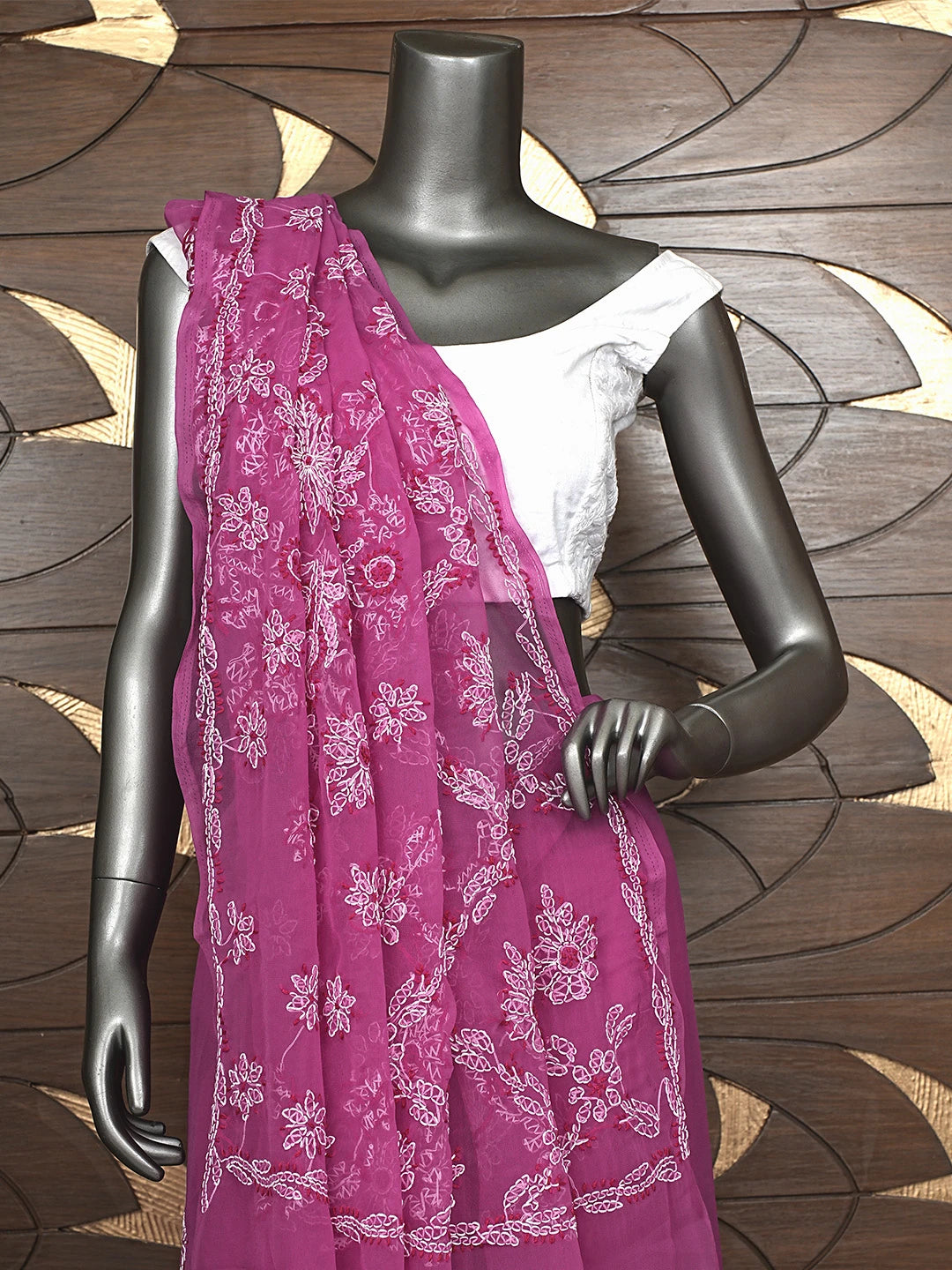 Ada Hand Embroidered Onion PInk Georgette Lucknowi Chikankari Saree and Blouse 01A905442
