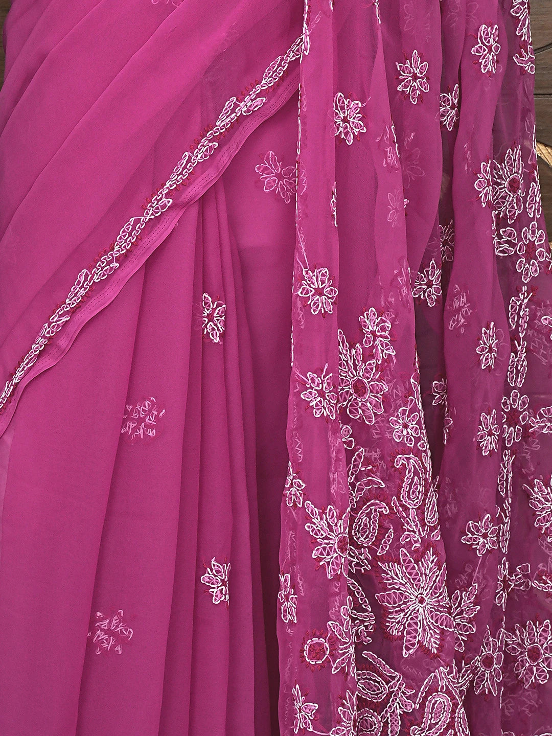 Ada Hand Embroidered Onion PInk Georgette Lucknowi Chikankari Saree and Blouse 01A905442