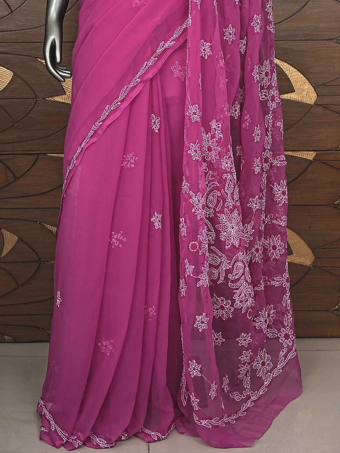 Ada Hand Embroidered Onion PInk Georgette Lucknowi Chikankari Saree and Blouse 01A905442