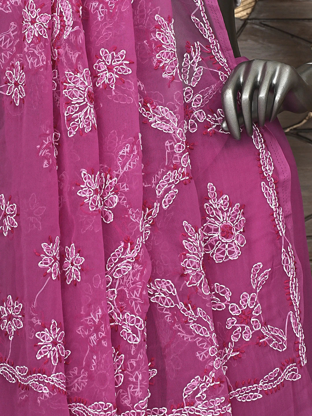 Ada Hand Embroidered Onion PInk Georgette Lucknowi Chikankari Saree and Blouse 01A905442