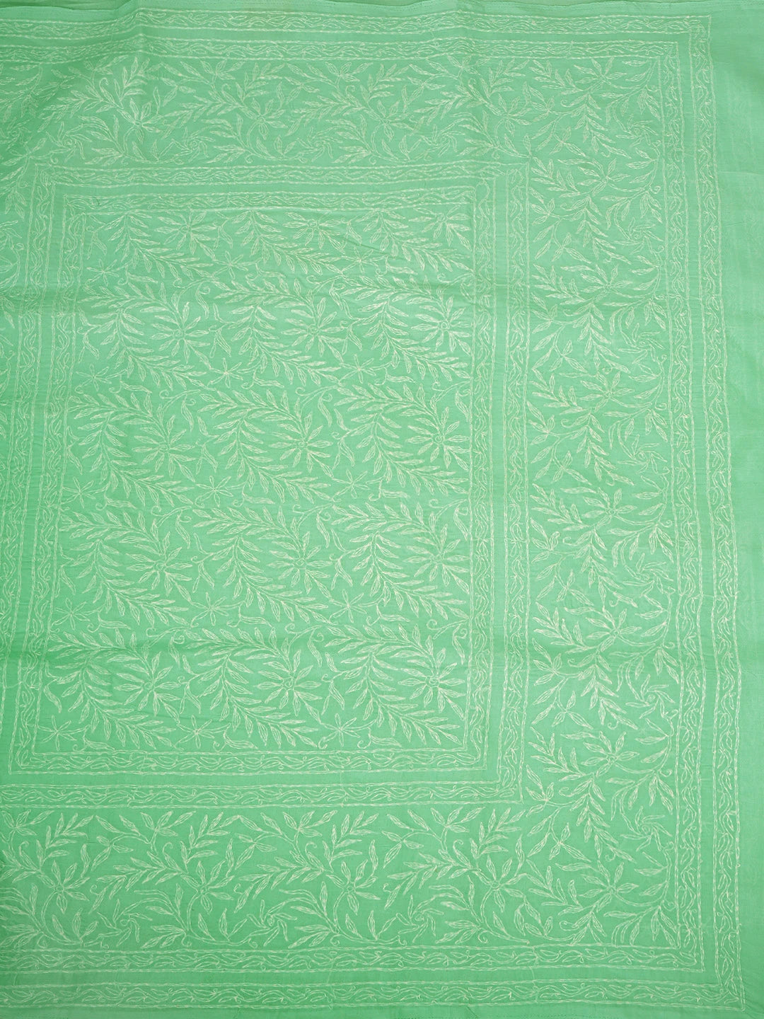 Ada Hand Embroidered Turquoise Cotton Lucknowi Chikankari Saree and Blouse 01A839151