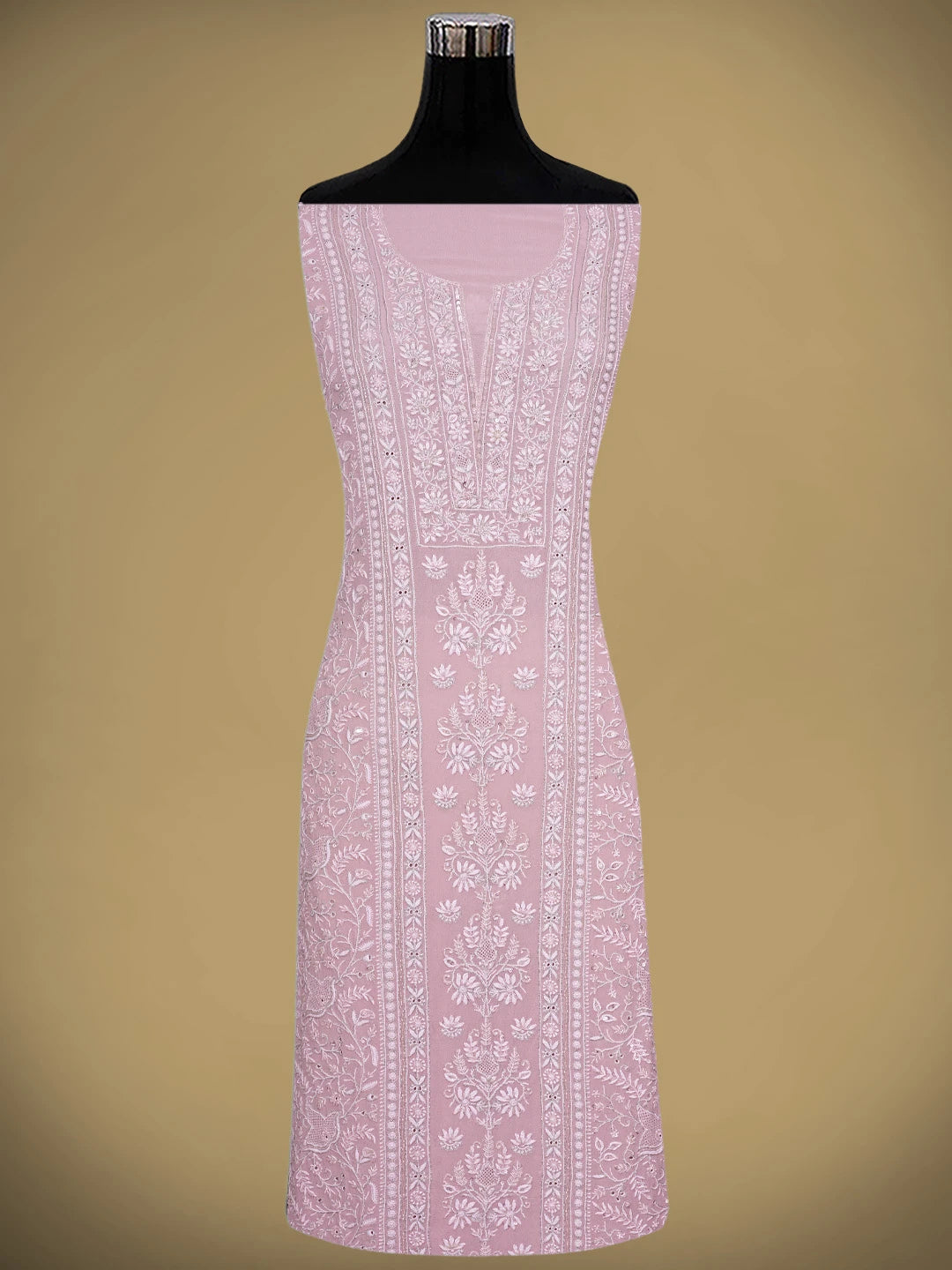 Ada Hand Embroidered Pink Pure Georgette Lucknowi Chikankari Unstitched Kurta Dupatta Set With Cutdana Work 01A553675