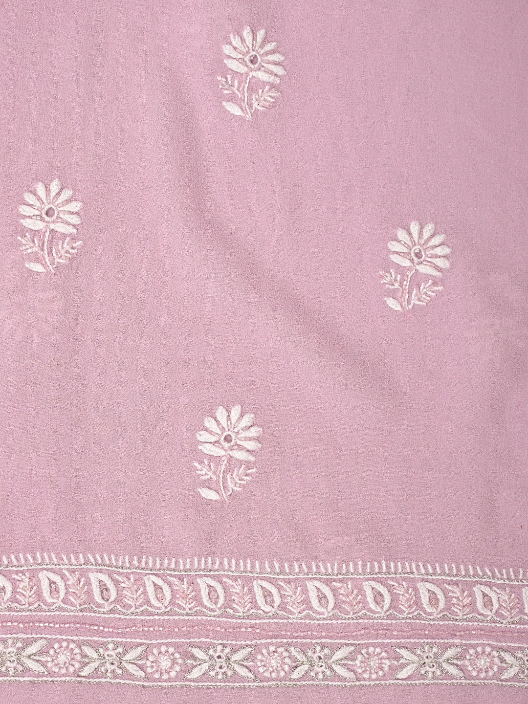 Ada Hand Embroidered Pink Pure Georgette Lucknowi Chikankari Unstitched Kurta Dupatta Set With Cutdana Work 01A553675