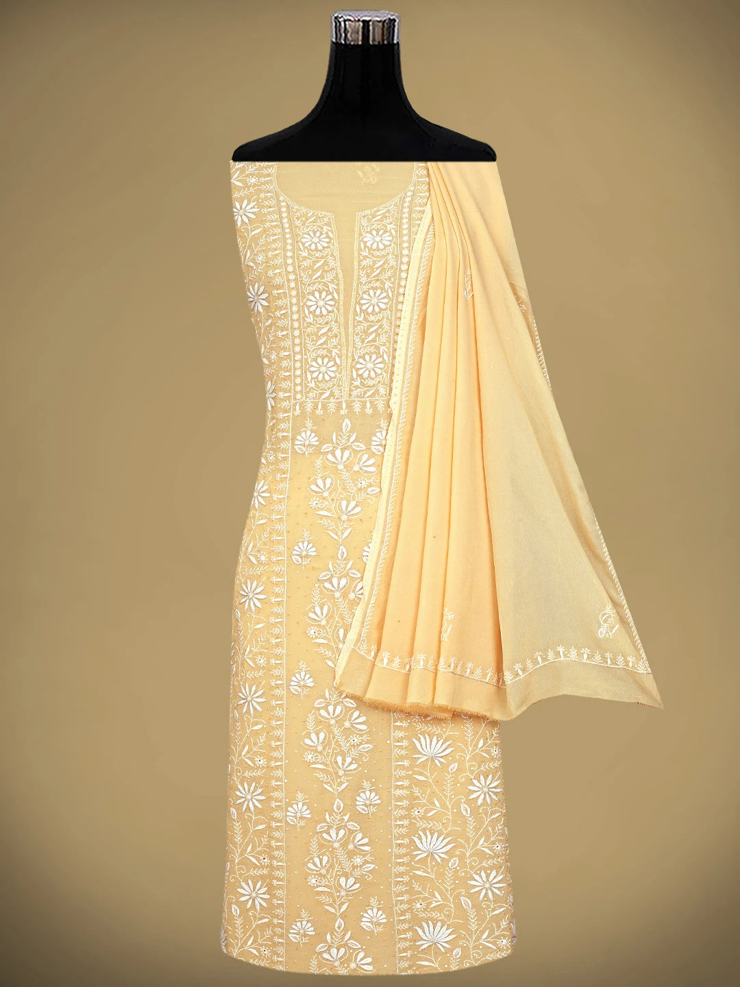 Ada Hand Embroidered Light Peach Viscose Georgette Lucknowi Chikankari Unstitched Kurta Dupatta Set With Cutdana Work 01A618140