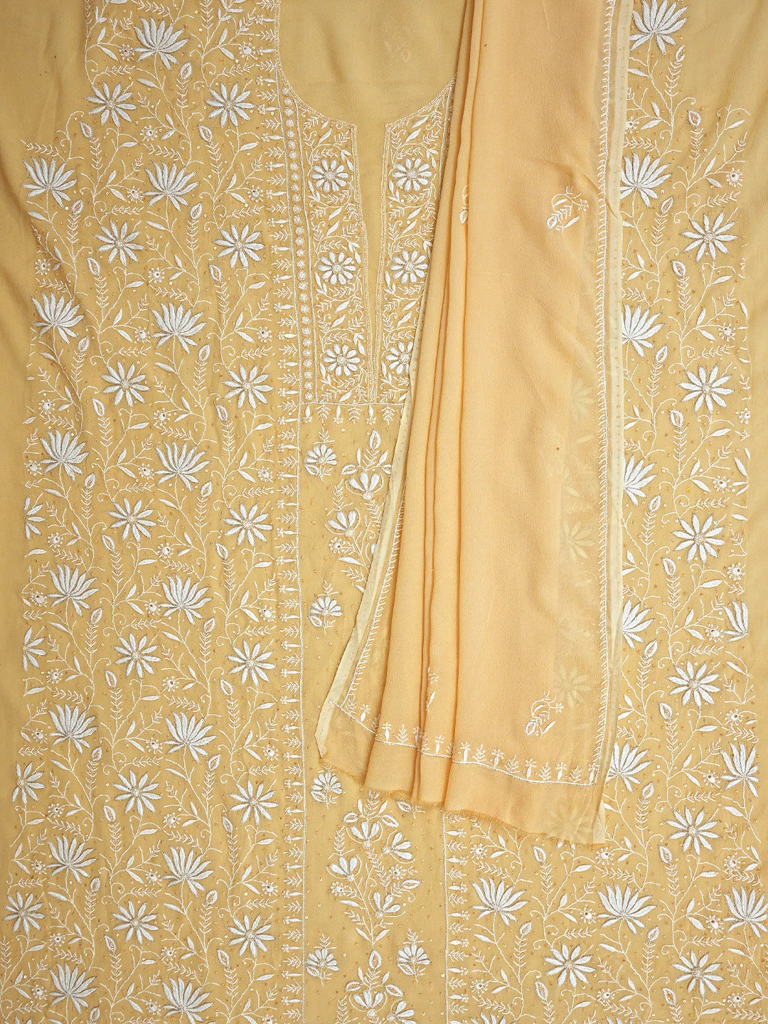 Ada Hand Embroidered Light Peach Viscose Georgette Lucknowi Chikankari Unstitched Kurta Dupatta Set With Cutdana Work 01A618140