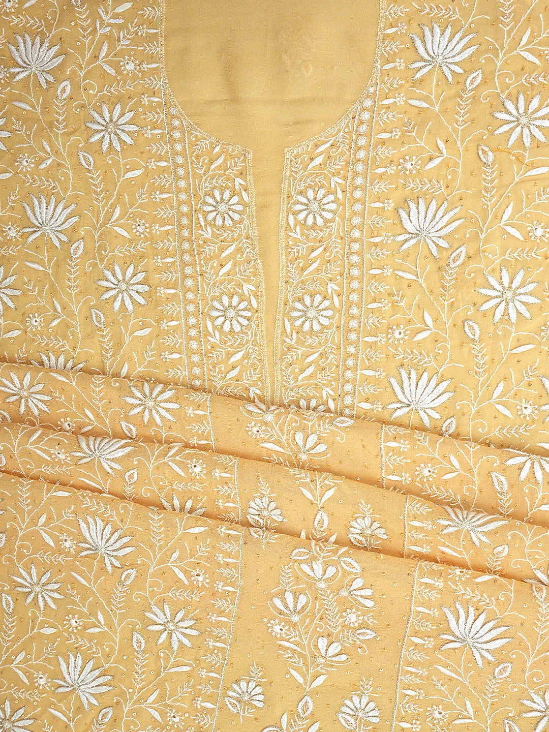 Ada Hand Embroidered Light Peach Viscose Georgette Lucknowi Chikankari Unstitched Kurta Dupatta Set With Cutdana Work 01A618140