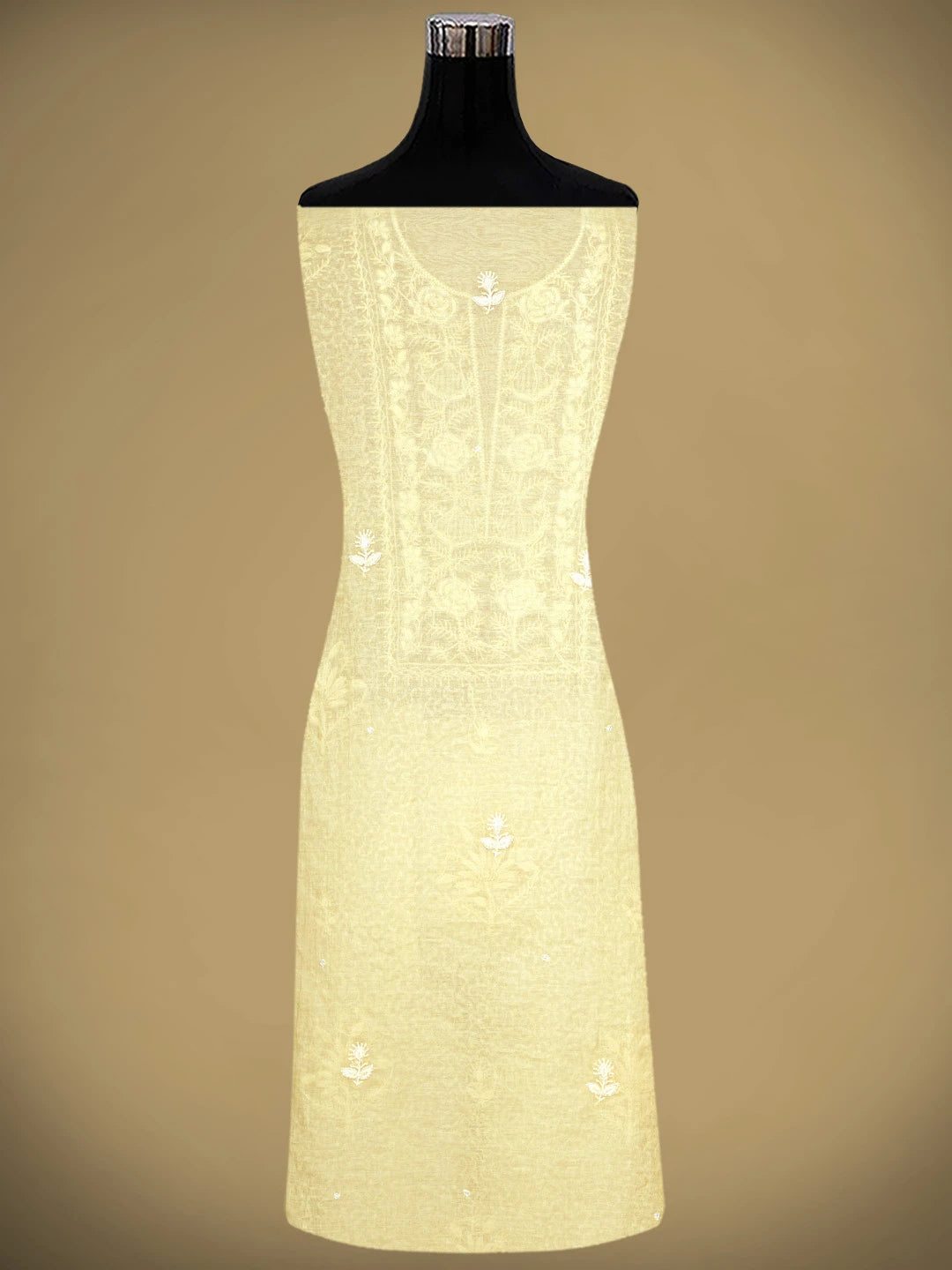 Ada Hand Embroidered Fawn Chanderi Lucknowi Chikankari Unstitched Kurta Dupatta Set With Cutdana Work 01A642944