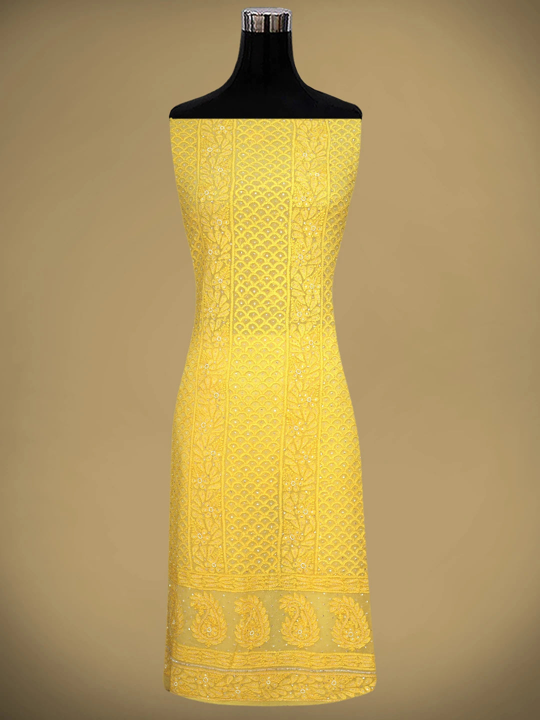 Ada Hand Embroidered Yellow Viscose Georgette Lucknowi Chikankari Unstitched Kurta Dupatta Set With Cutdana Work 01A663930