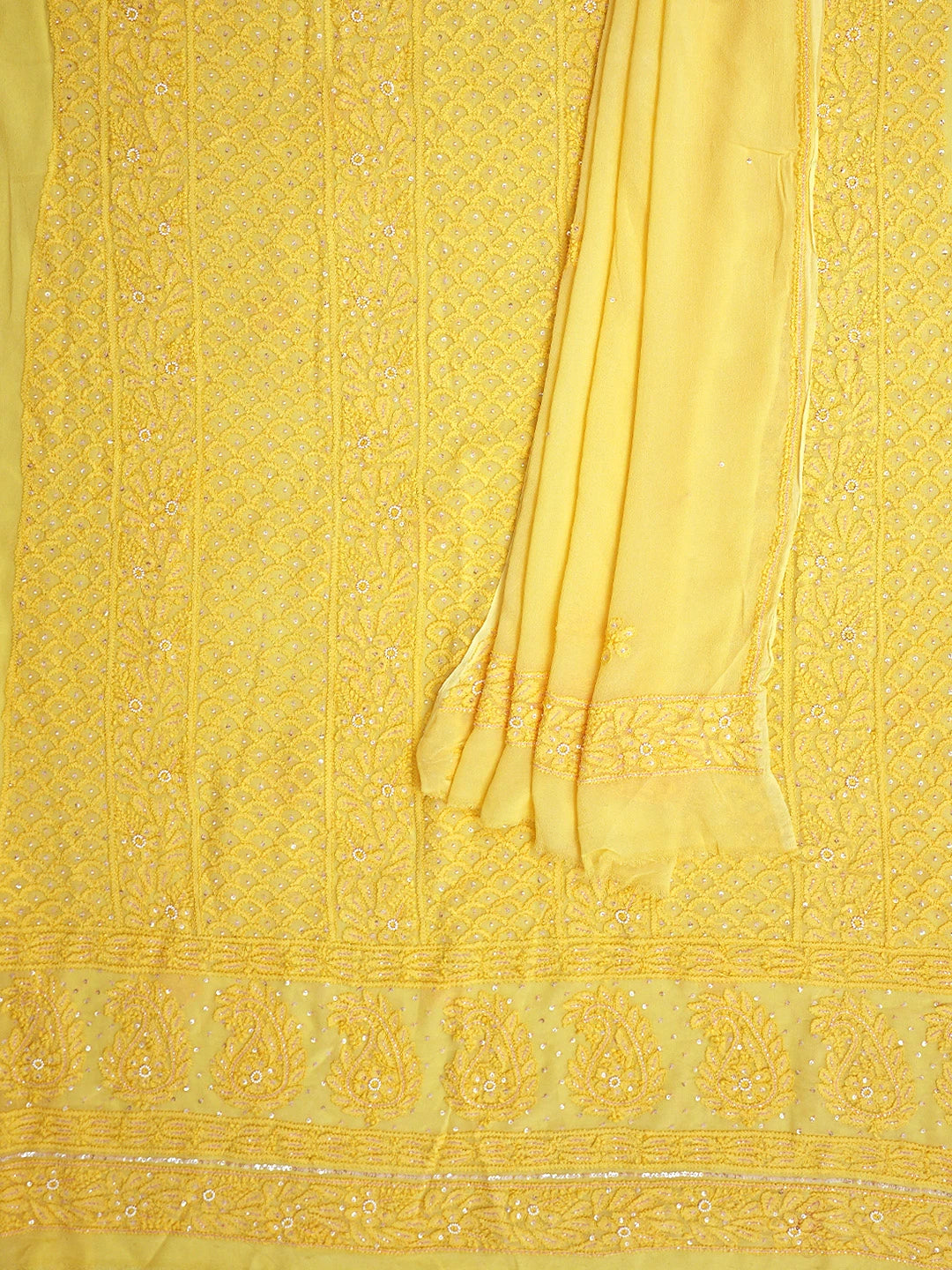 Ada Hand Embroidered Yellow Viscose Georgette Lucknowi Chikankari Unstitched Kurta Dupatta Set With Cutdana Work 01A663930