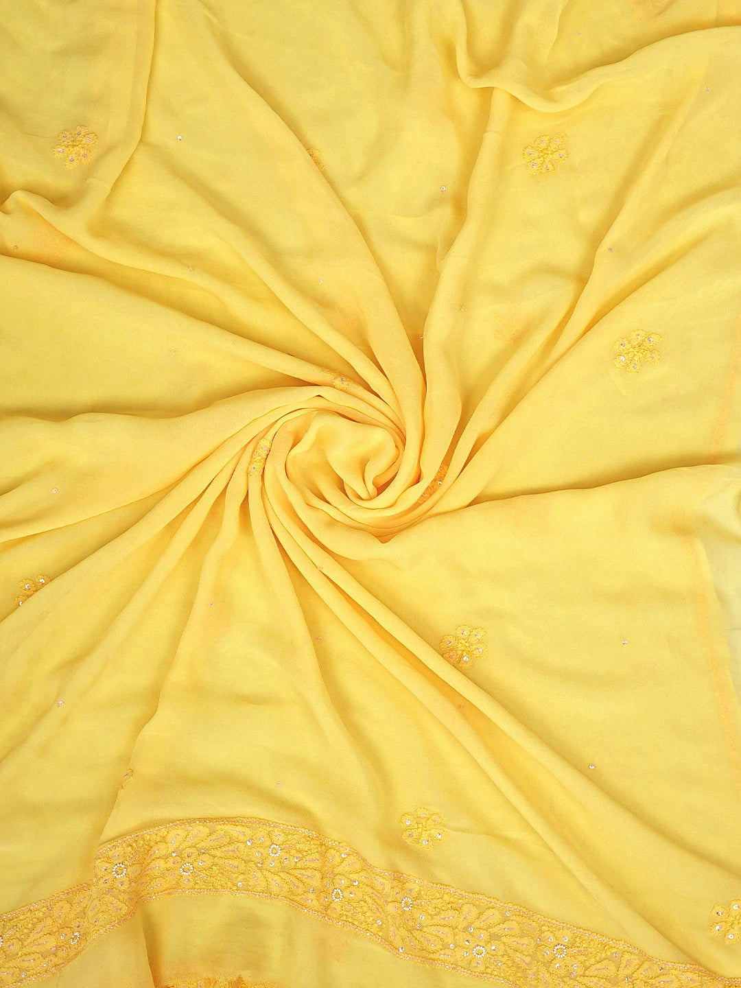 Ada Hand Embroidered Yellow Viscose Georgette Lucknowi Chikankari Unstitched Kurta Dupatta Set With Cutdana Work 01A663930