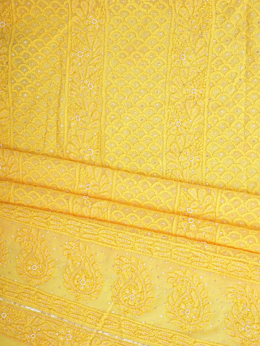 Ada Hand Embroidered Yellow Viscose Georgette Lucknowi Chikankari Unstitched Kurta Dupatta Set With Cutdana Work 01A663930