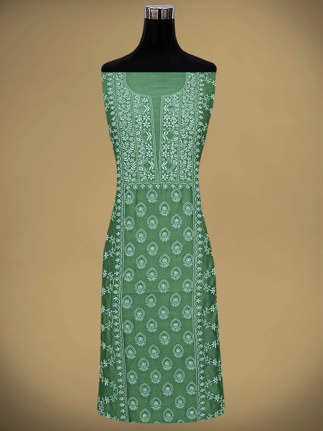 Ada Hand Embroidered Sage Green Chanderi Lucknowi Chikankari Unstitched Suit Piece 01A805710