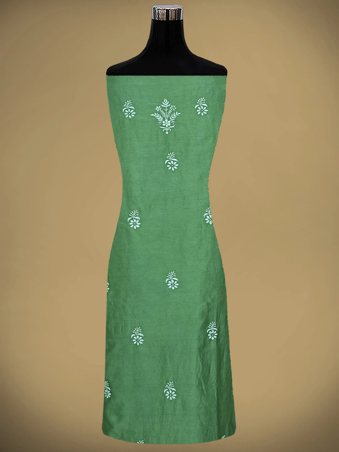 Ada Hand Embroidered Sage Green Chanderi Lucknowi Chikankari Unstitched Suit Piece 01A805710
