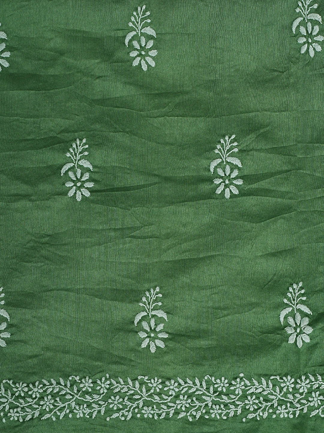 Ada Hand Embroidered Sage Green Chanderi Lucknowi Chikankari Unstitched Suit Piece 01A805710