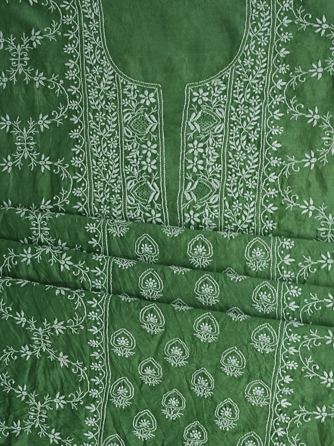 Ada Hand Embroidered Sage Green Chanderi Lucknowi Chikankari Unstitched Suit Piece 01A805710