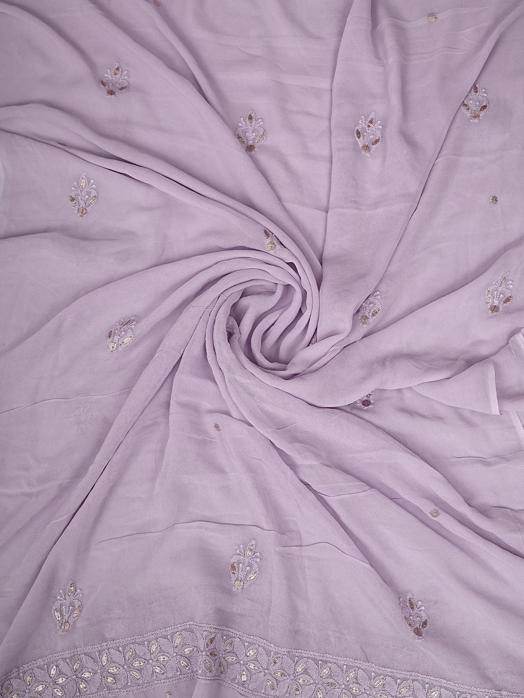 Ada Hand Embroidered Wisteria Purple Viscose Georgette Lucknowi Chikankari Unstitched Kurta Dupatta Set With Gota Patti Work 01A893458