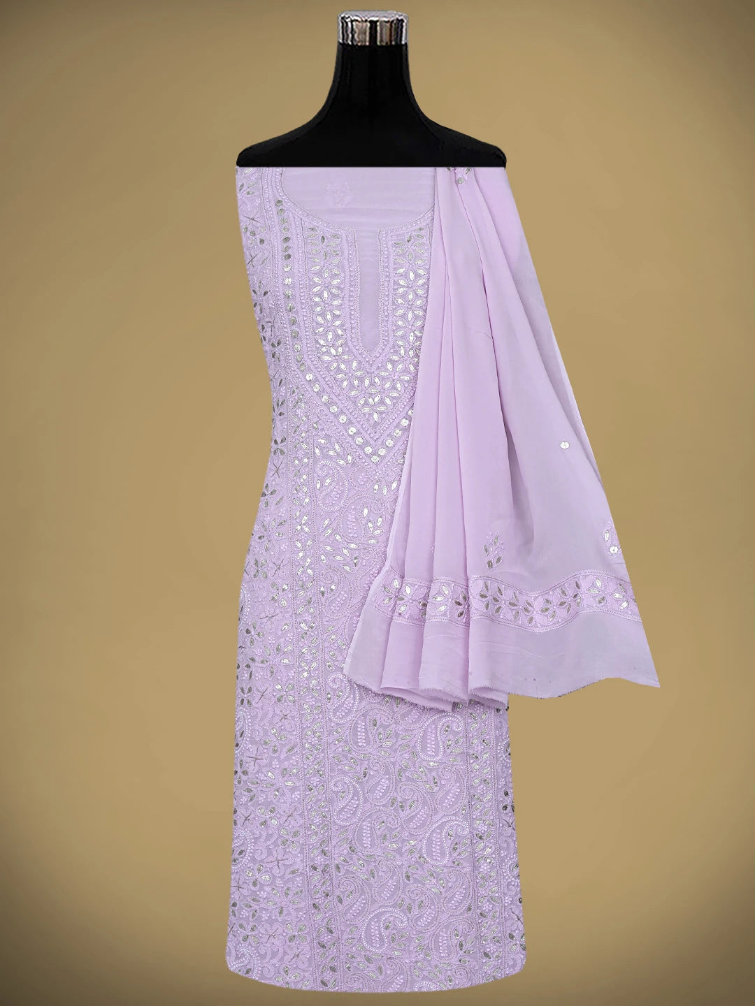 Ada Hand Embroidered Wisteria Purple Viscose Georgette Lucknowi Chikankari Unstitched Kurta Dupatta Set With Gota Patti Work 01A893458