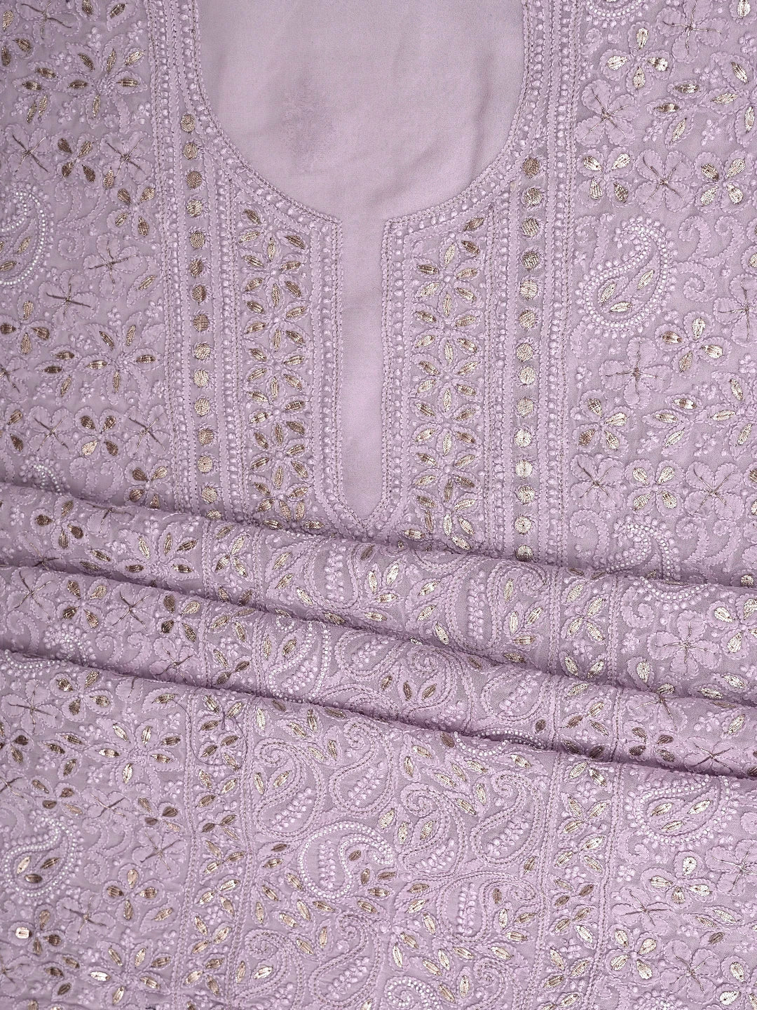 Ada Hand Embroidered Wisteria Purple Viscose Georgette Lucknowi Chikankari Unstitched Kurta Dupatta Set With Gota Patti Work 01A893458