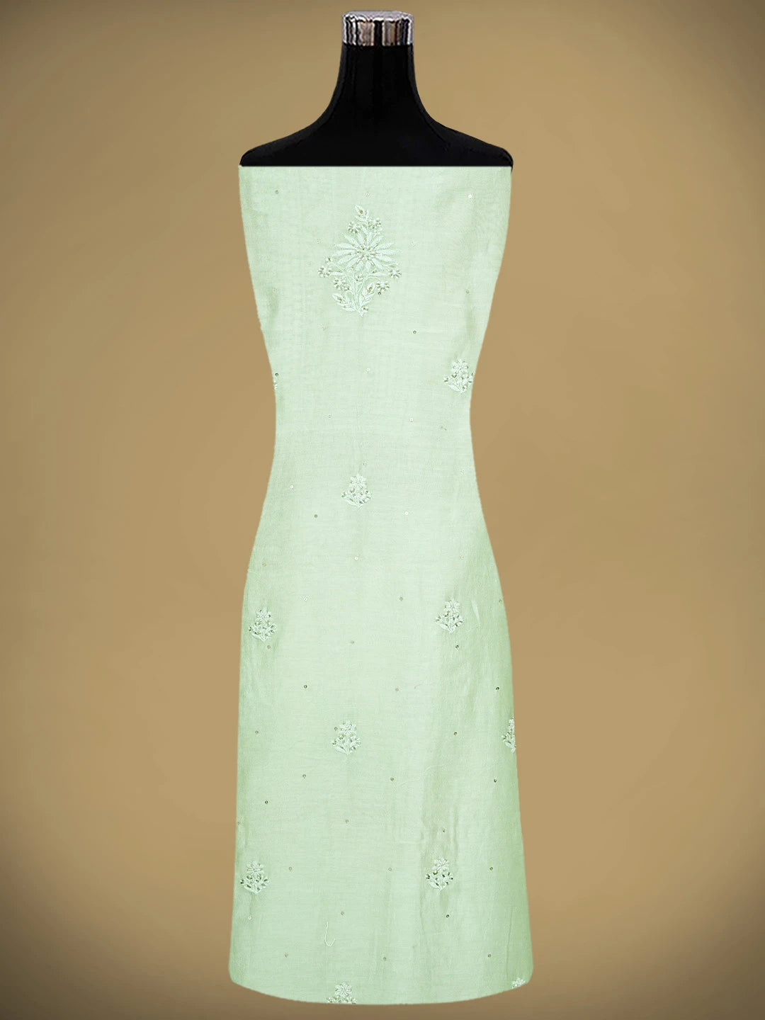 Ada Hand Embroidered Light Green Chanderi Lucknowi Chikankari Unstitched Kurta With Catdana Work 01A650959
