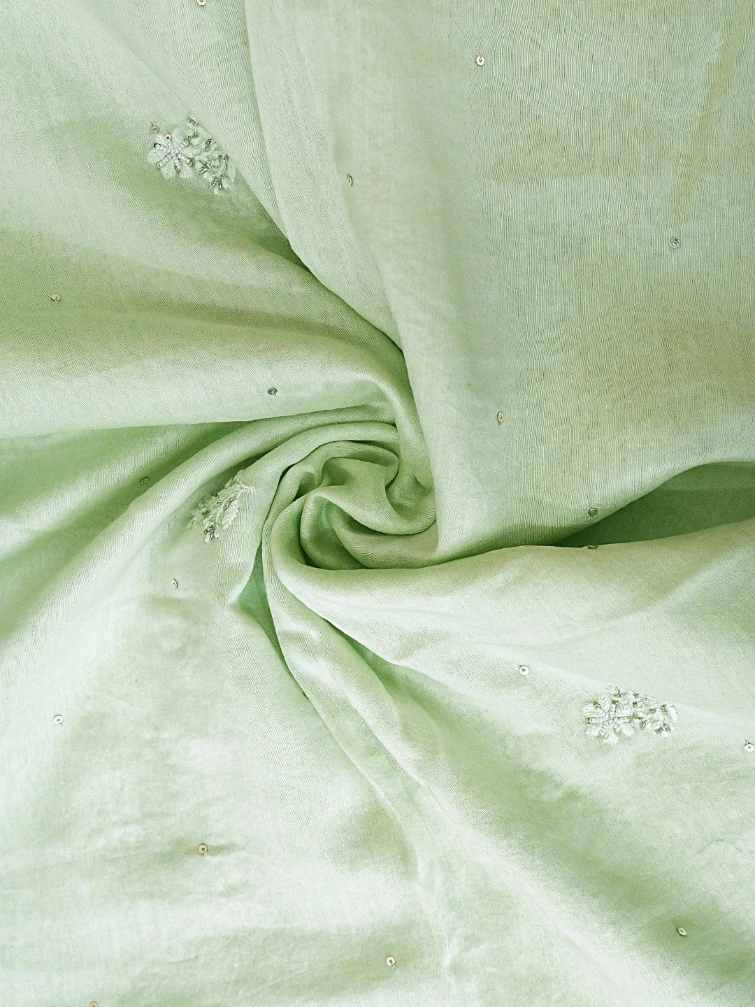 Ada Hand Embroidered Light Green Chanderi Lucknowi Chikankari Unstitched Kurta With Catdana Work 01A650959
