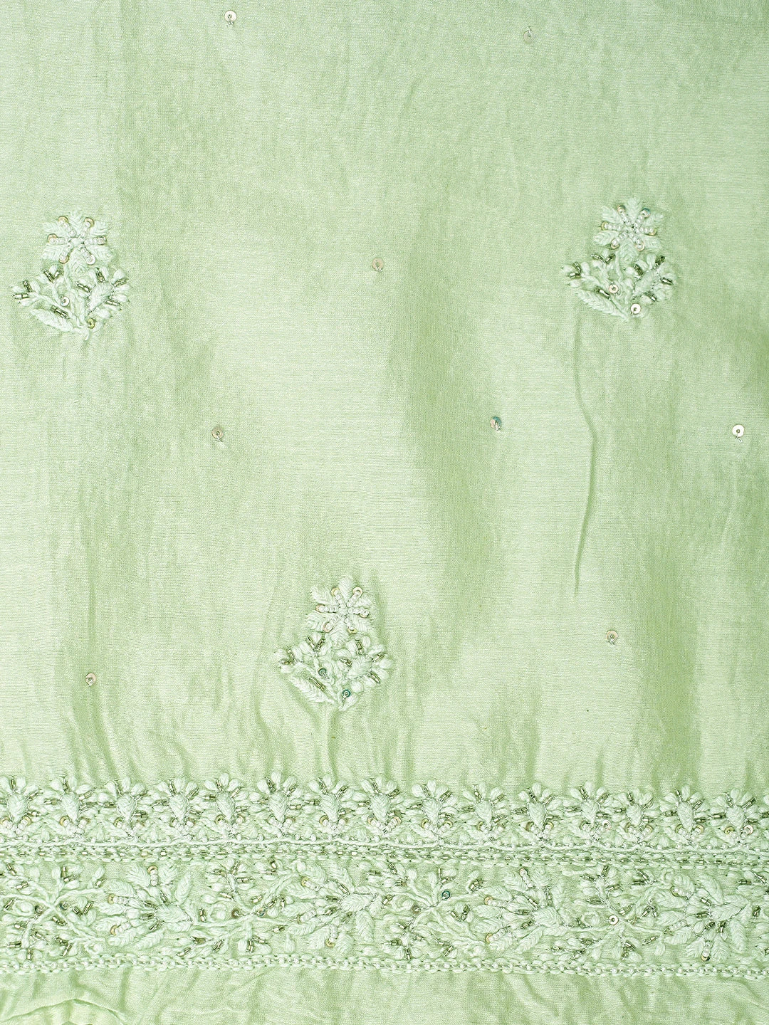 Ada Hand Embroidered Light Green Chanderi Lucknowi Chikankari Unstitched Kurta With Catdana Work 01A650959