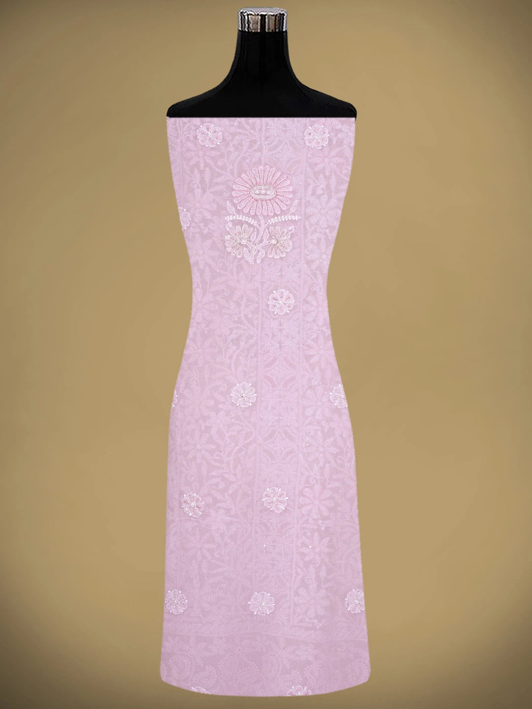 Ada Hand Embroidered Pink Pure Georgette Lucknowi Chikankari Unstitched Kurta Dupatta Set With Cutdana Work 01A705432