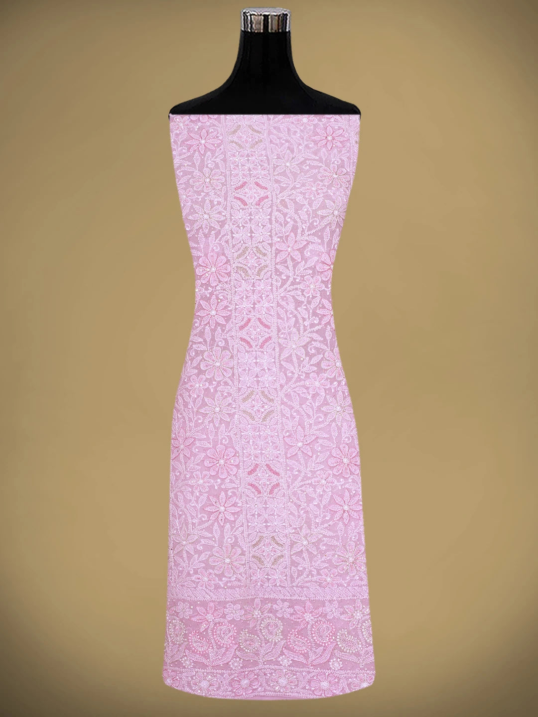 Ada Hand Embroidered Pink Pure Georgette Lucknowi Chikankari Unstitched Kurta Dupatta Set With Cutdana Work 01A705432