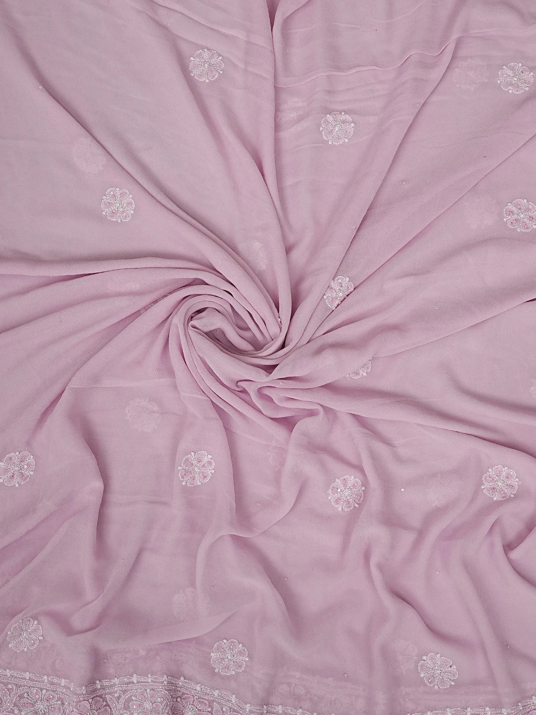 Ada Hand Embroidered Pink Pure Georgette Lucknowi Chikankari Unstitched Kurta Dupatta Set With Cutdana Work 01A705432