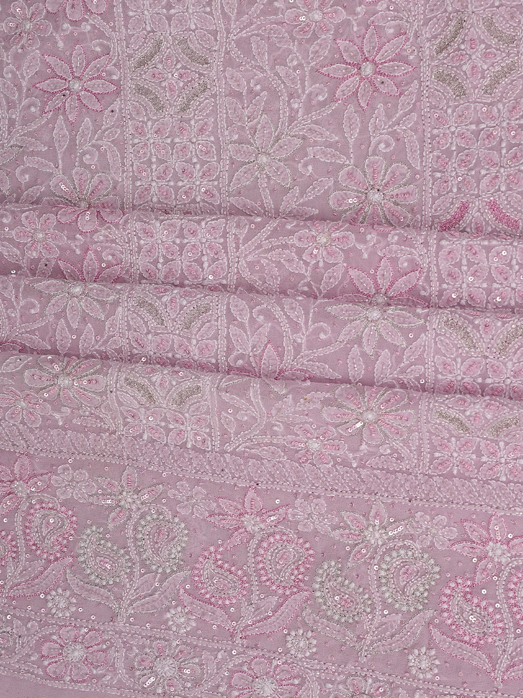 Ada Hand Embroidered Pink Pure Georgette Lucknowi Chikankari Unstitched Kurta Dupatta Set With Cutdana Work 01A705432