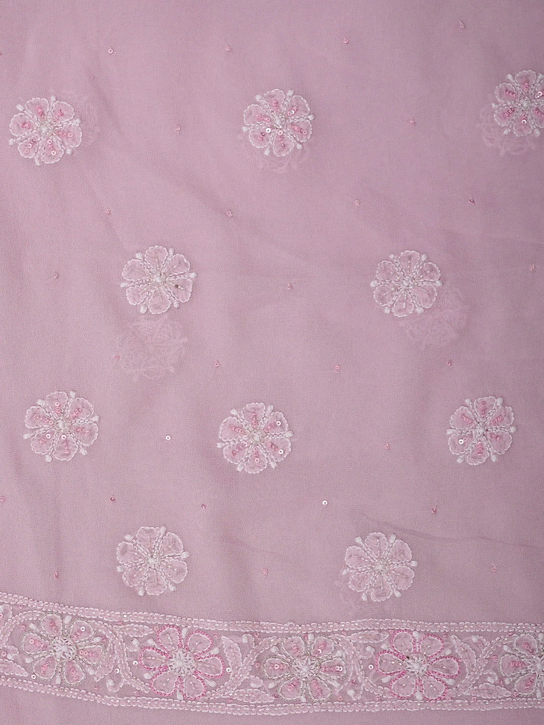 Ada Hand Embroidered Pink Pure Georgette Lucknowi Chikankari Unstitched Kurta Dupatta Set With Cutdana Work 01A705432