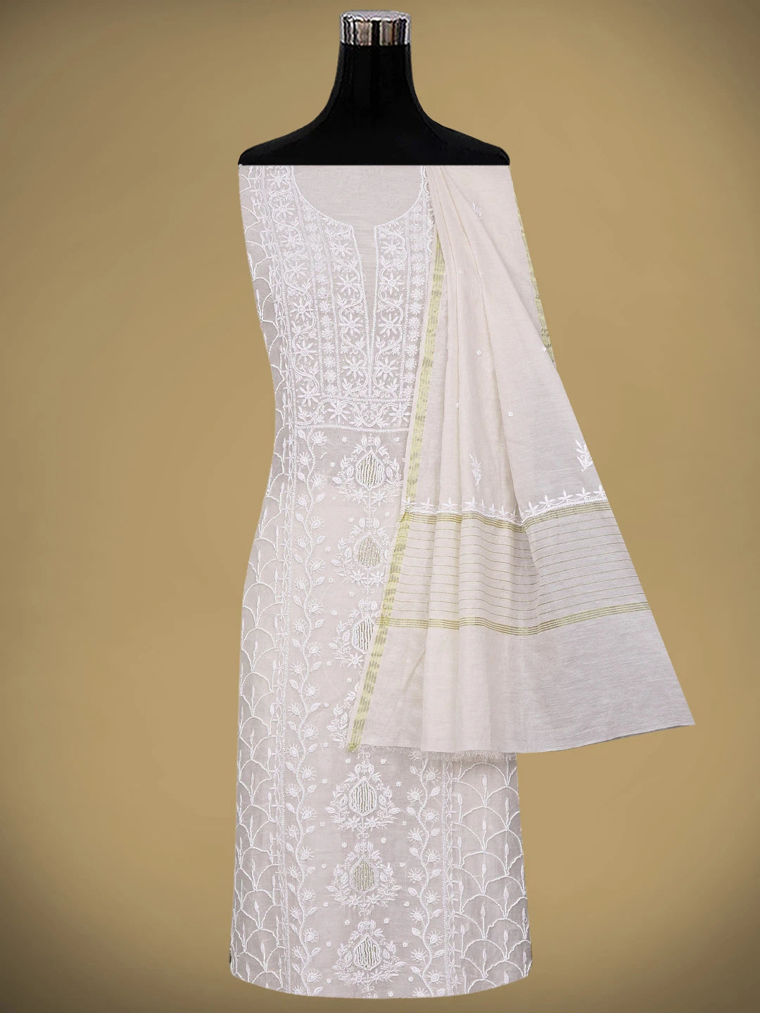 Ada Hand Embroidered Powder Petal Pink Chanderi Lucknowi Chikankari Unstitched Kurta Dupatta Set With Cutdana Work 01A811837