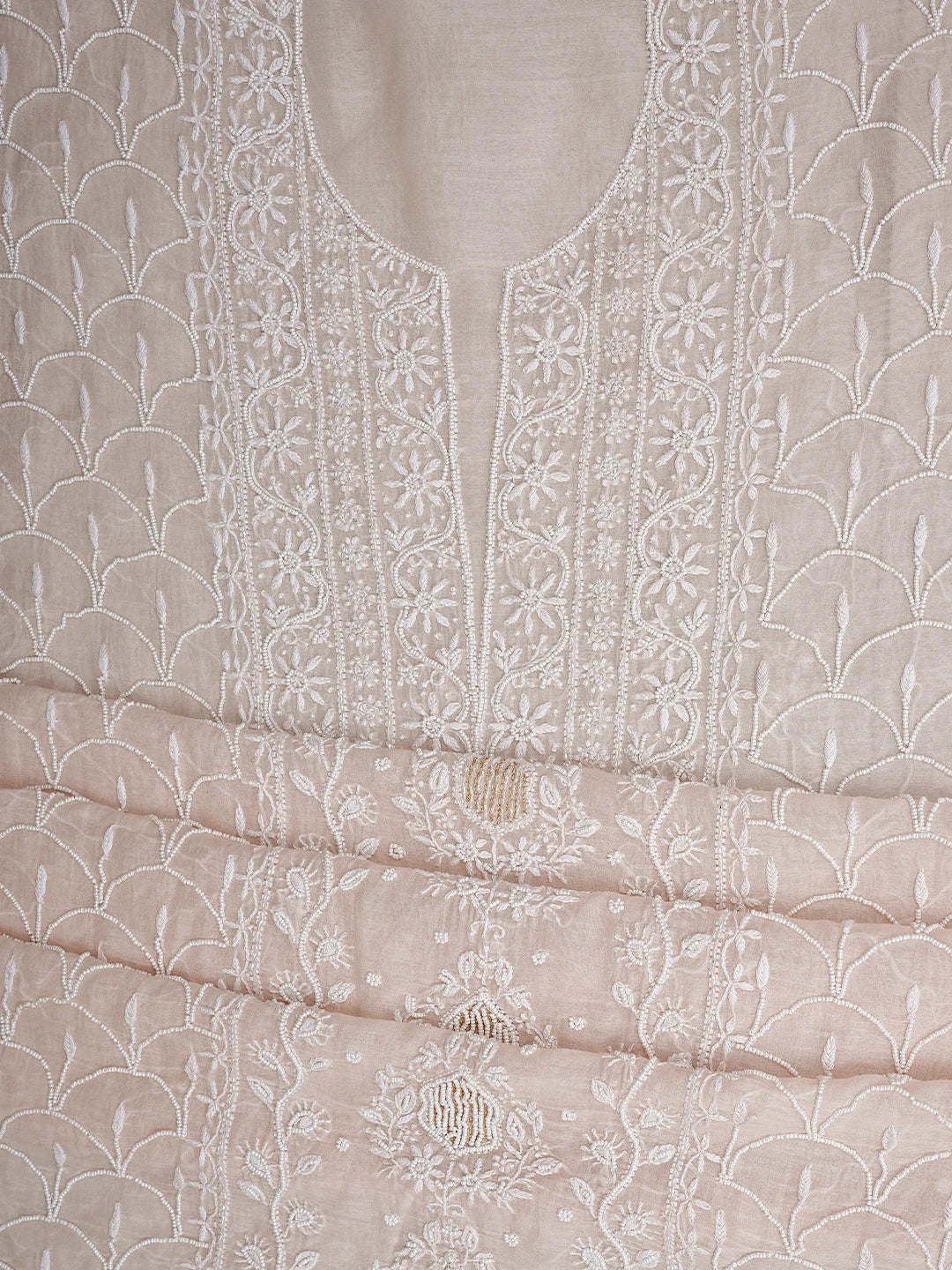 Ada Hand Embroidered Powder Petal Pink Chanderi Lucknowi Chikankari Unstitched Kurta Dupatta Set With Cutdana Work 01A811837