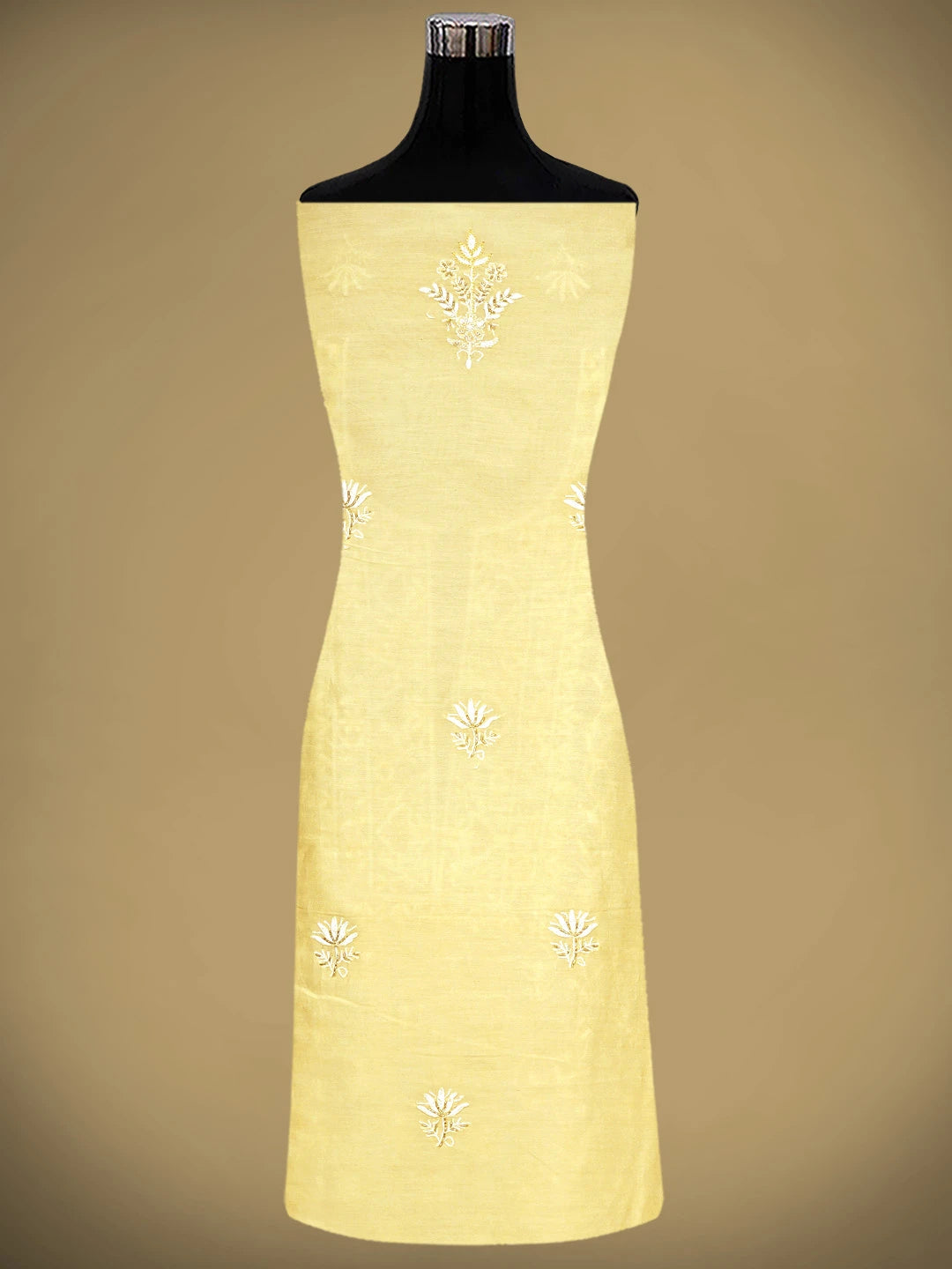 Ada Hand Embroidered Jasmine Yellow Chanderi Lucknowi Chikankari Unstitched Suit Piece With Cutdana Work 01A805719
