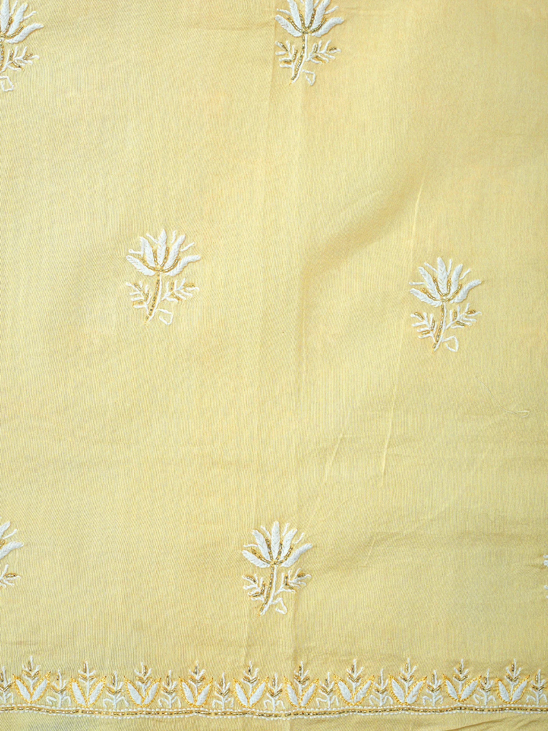 Ada Hand Embroidered Jasmine Yellow Chanderi Lucknowi Chikankari Unstitched Suit Piece With Cutdana Work 01A805719