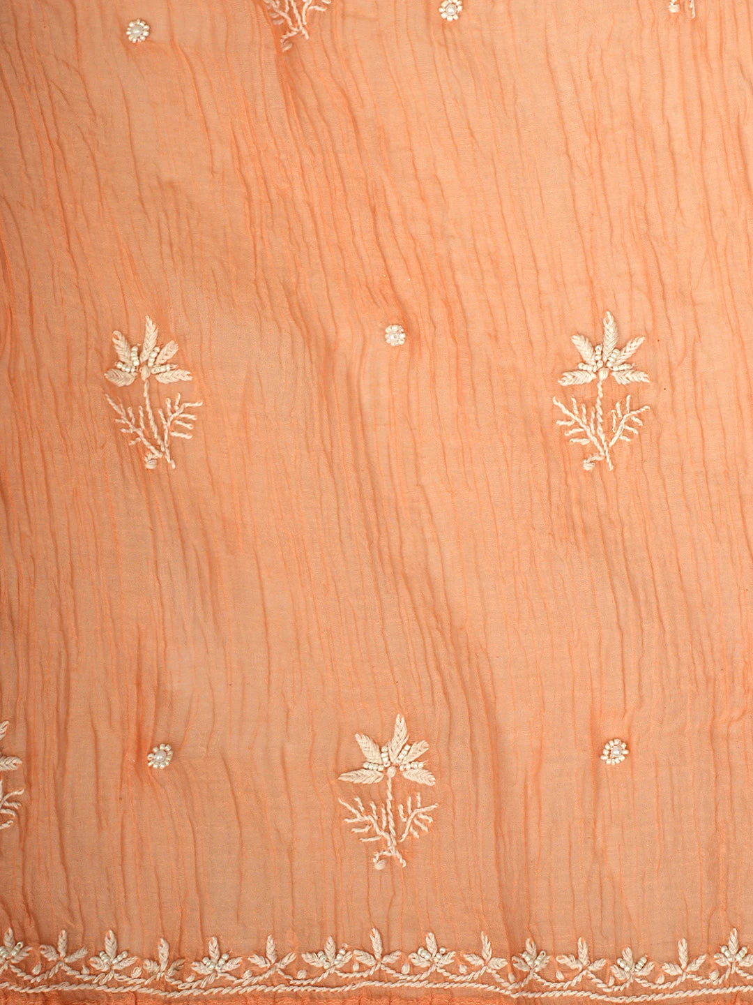 Ada Hand Embroidered Peach Chanderi Lucknowi Chikankari Semi-Stitched Anarkali Kurta Dupatta Set With Cutdana Work 01A898438