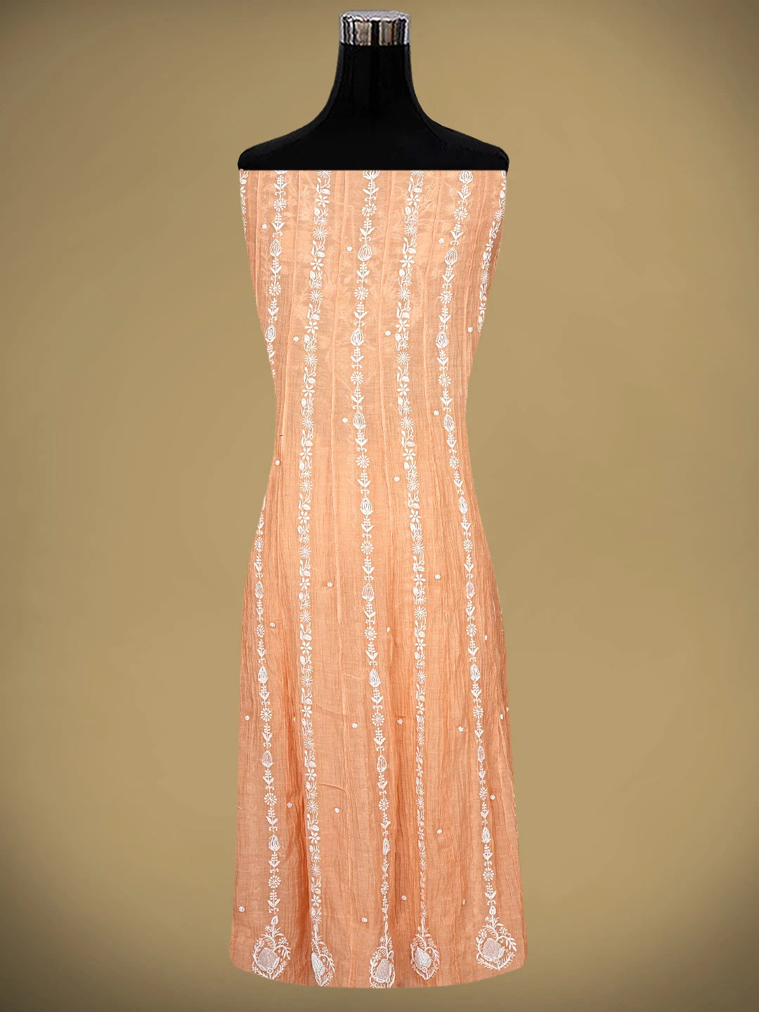 Ada Hand Embroidered Peach Chanderi Lucknowi Chikankari Semi-Stitched Anarkali Kurta Dupatta Set With Cutdana Work 01A898438
