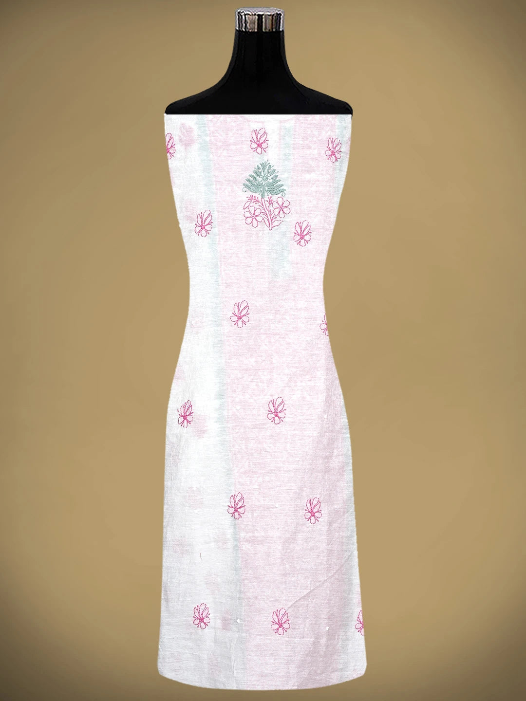 Ada Hand Embroidered White Ivory Chanderi Lucknowi Chikankari Unstitched Kurta Dupatta Set With Pearl Work 01A897634