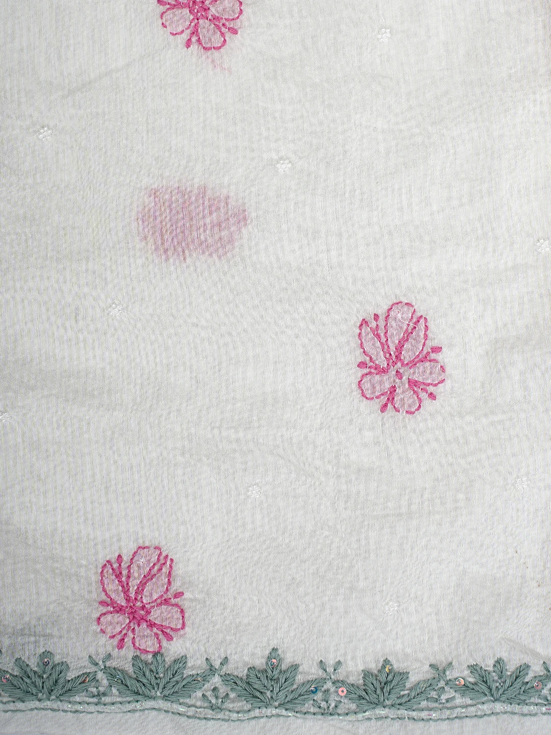 Ada Hand Embroidered White Ivory Chanderi Lucknowi Chikankari Unstitched Kurta Dupatta Set With Pearl Work 01A897634