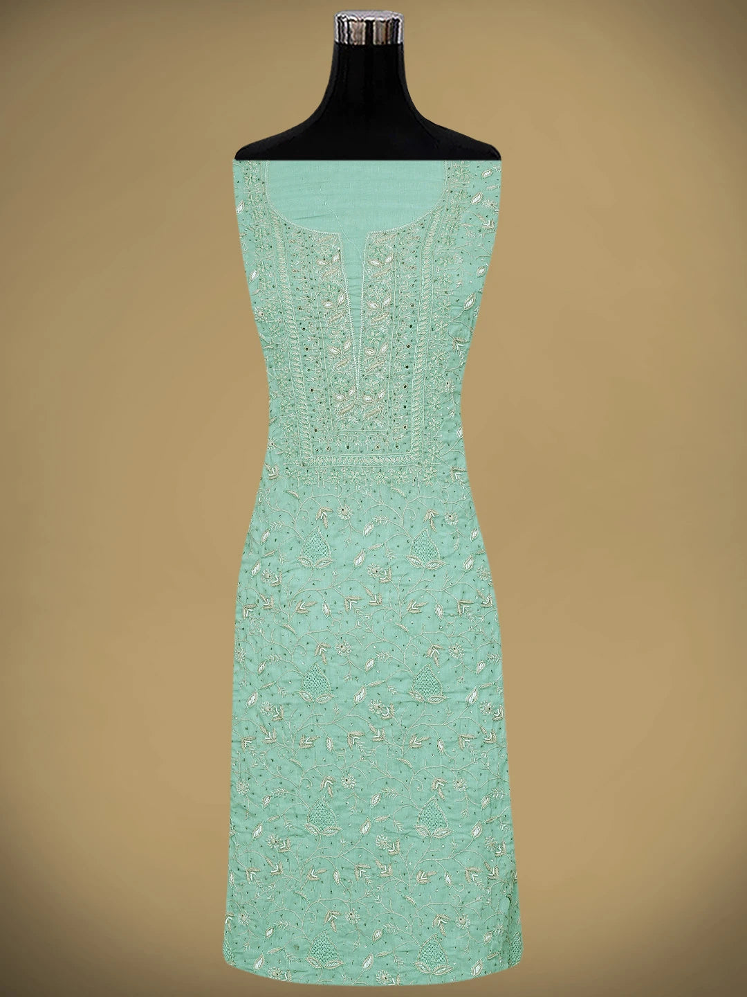 Ada Hand Embroidered Sea Green Cotton Lucknowi Chikankari Unstitched Kurta Dupatta Set With Pearl Work 01A345042