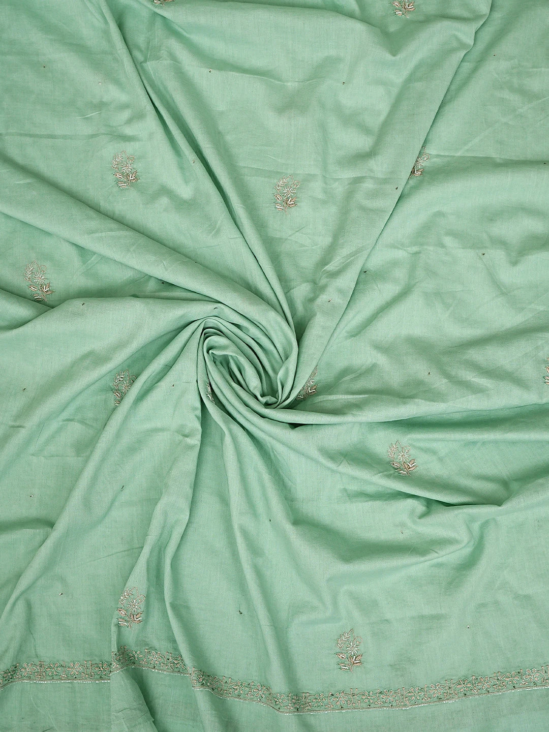 Ada Hand Embroidered Sea Green Cotton Lucknowi Chikankari Unstitched Kurta Dupatta Set With Pearl Work 01A345042