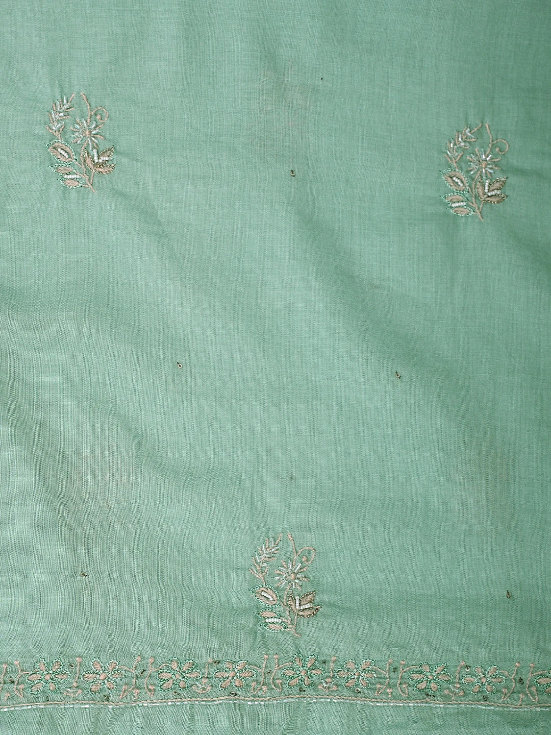 Ada Hand Embroidered Sea Green Cotton Lucknowi Chikankari Unstitched Kurta Dupatta Set With Pearl Work 01A345042