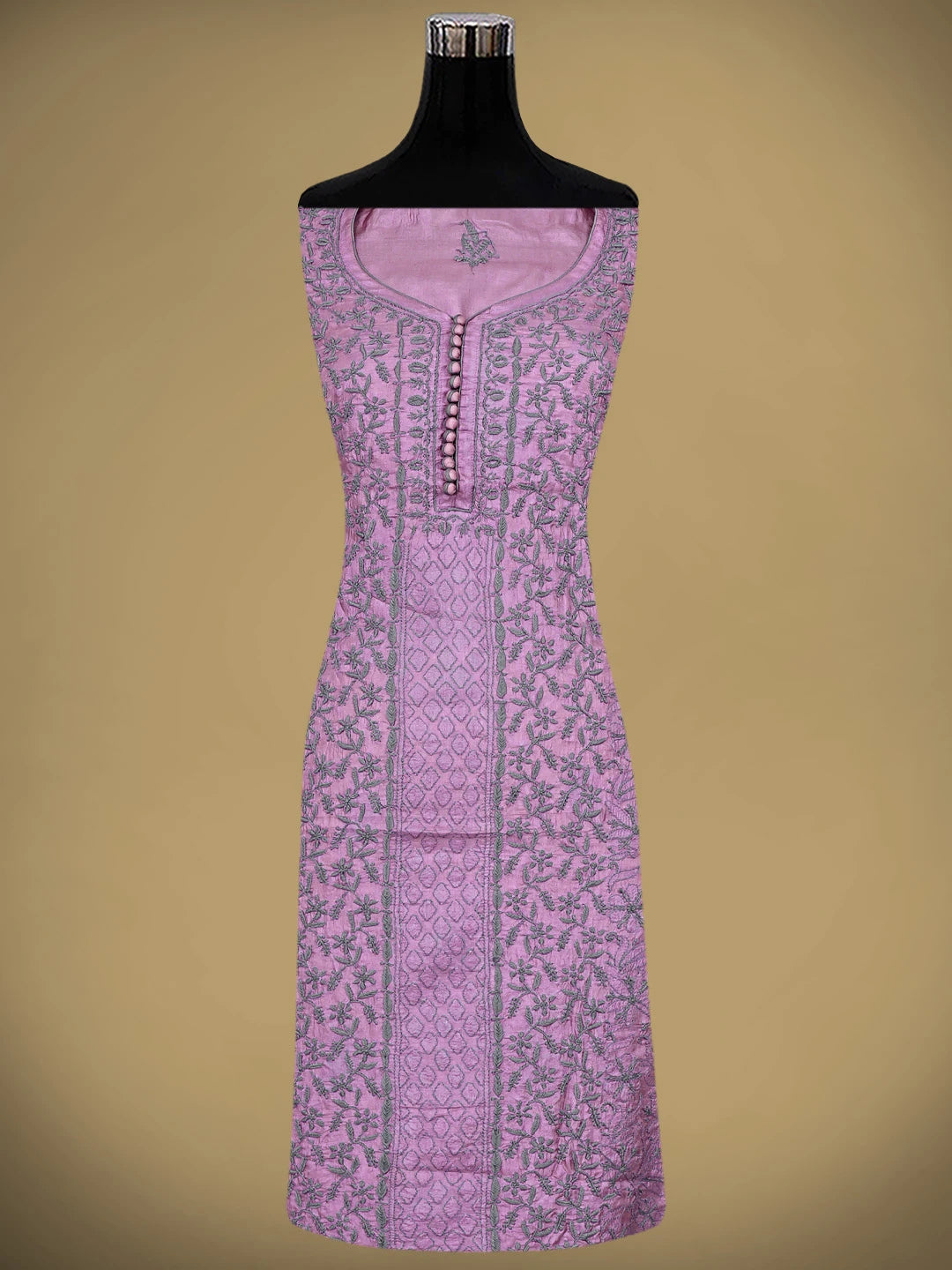 Ada Hand Embroidered Onion Pink Silk Lucknowi Chikankari Unstitched Suit Piece with Chiffon Dupatta 01A868489