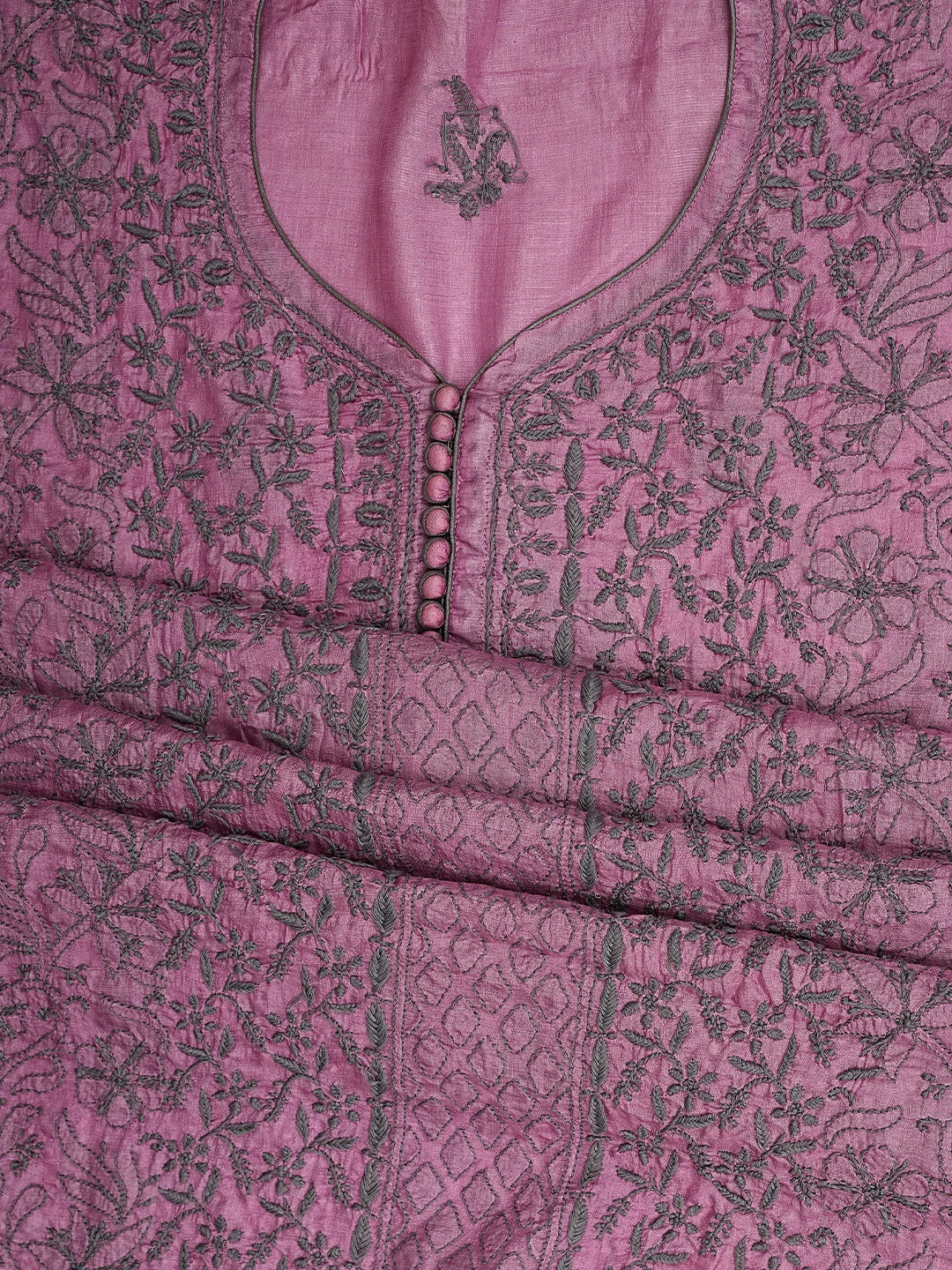 Ada Hand Embroidered Onion Pink Silk Lucknowi Chikankari Unstitched Suit Piece with Chiffon Dupatta 01A868489
