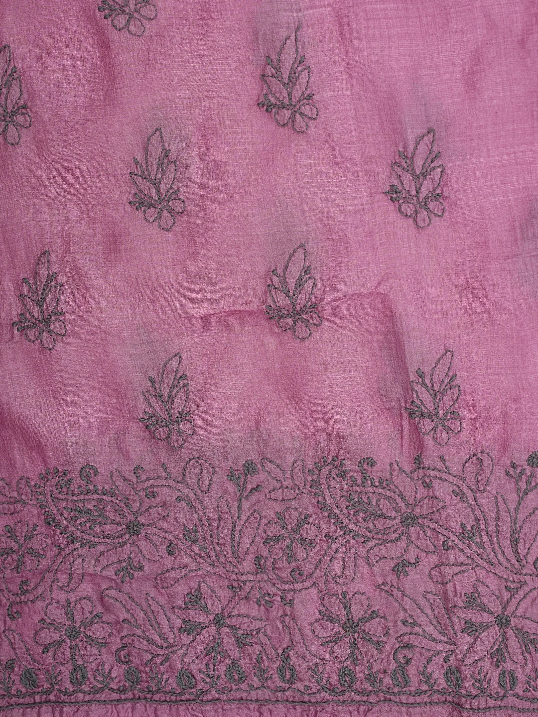Ada Hand Embroidered Onion Pink Silk Lucknowi Chikankari Unstitched Suit Piece with Chiffon Dupatta 01A868489