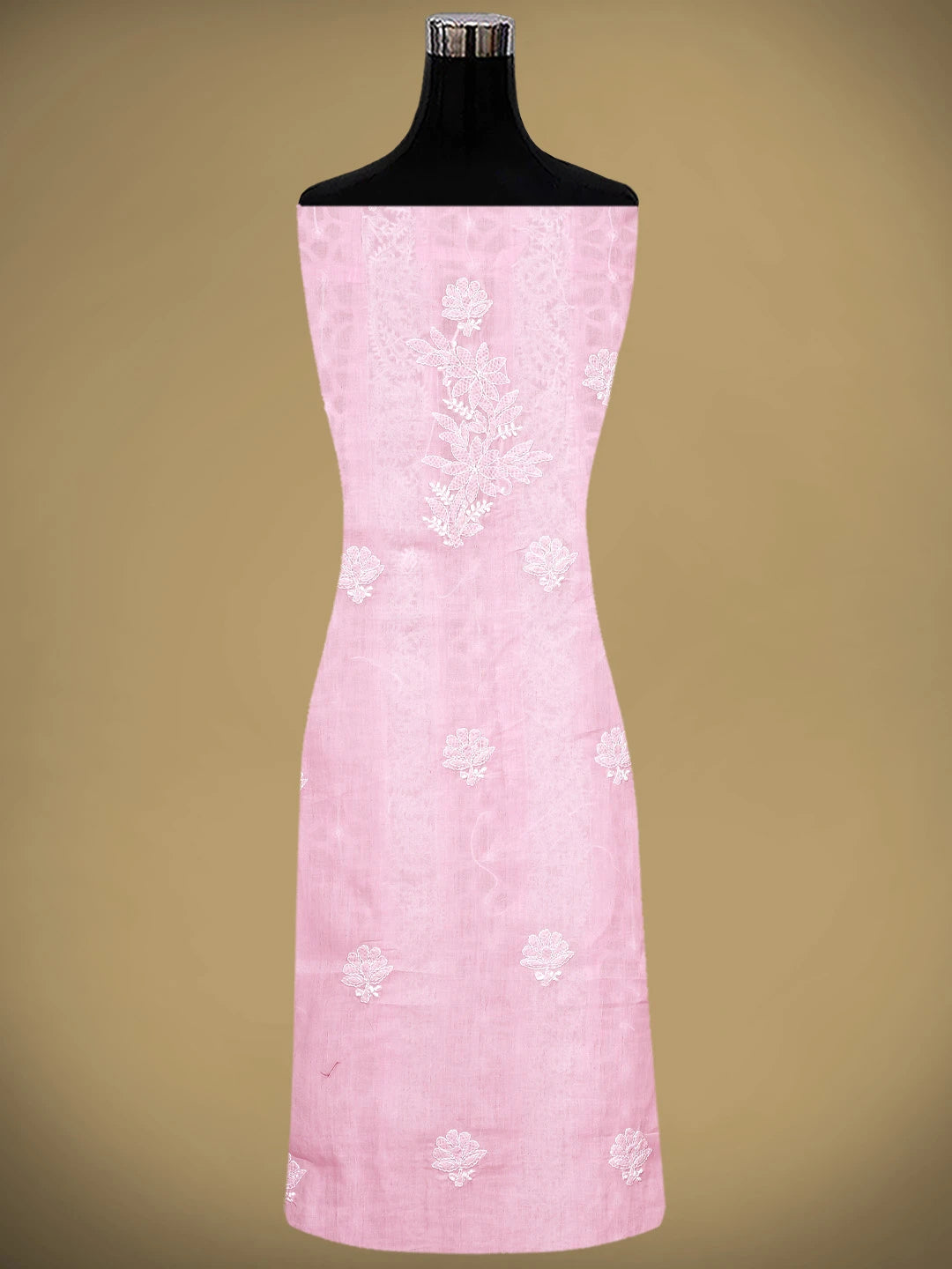 Ada Hand Embroidered Pink Cotton Lucknowi Chikankari Unstitched Suit Piece with Chiffon Dupatta 01A900249
